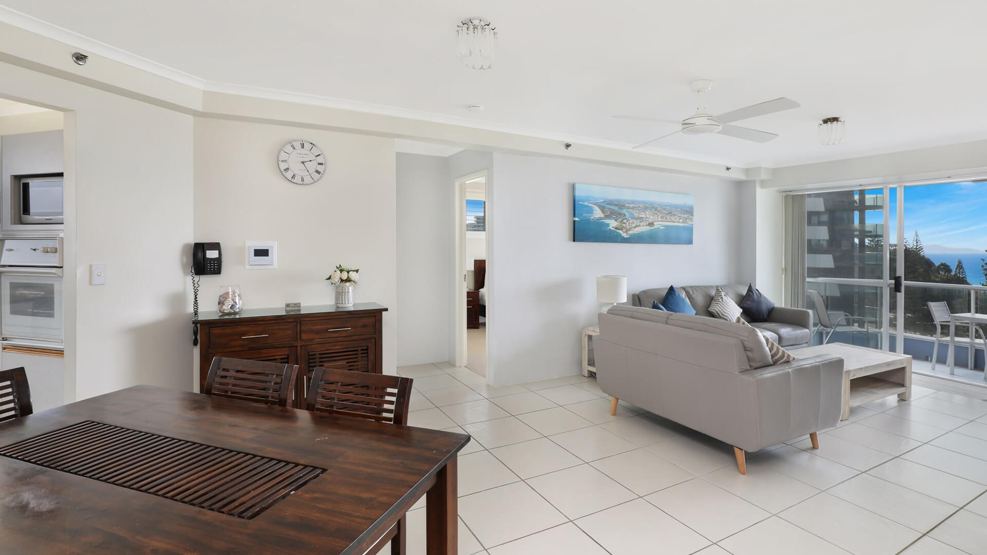 ULTIQA Points North. Standard 2 Bedroom Ocean View Apartment. Lounge, Dining and Kitchen Areas.