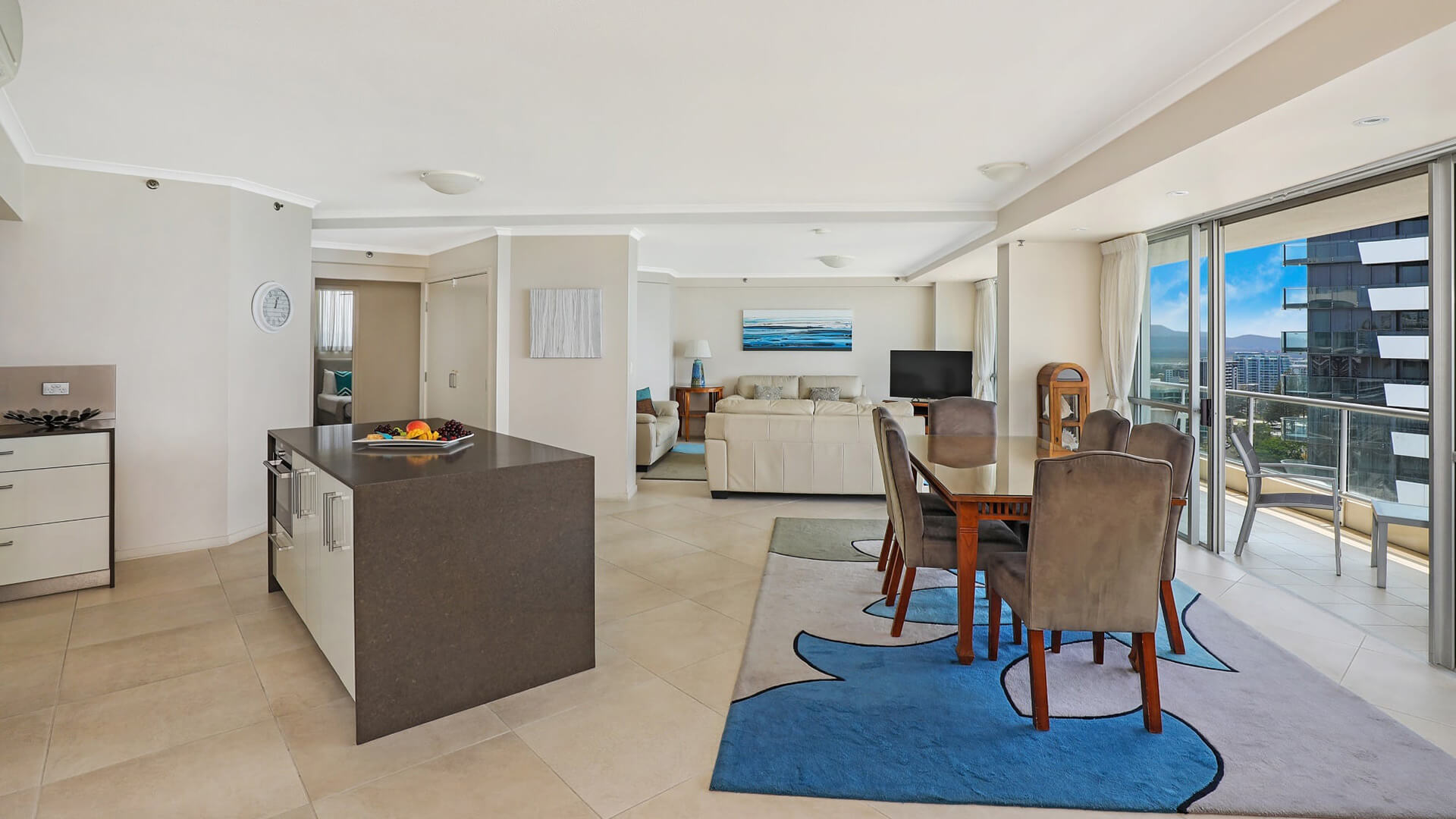 ULTIQA Points North. Superior 3 Bedroom Ocean View Apartment. Dining Room, Lounge & Kitchen Area.
