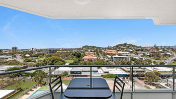 Balcony in the 2 Bedroom Pool View Apartment at ULTIQA Points North overlooking the pool and Coolangatta skyline.