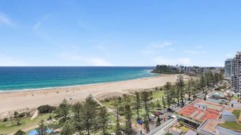 Expansive view from the 2 Bedroom Superior Ocean View Apartment showing Coolangatta Beach, parklands & coastline toward Rainbow Bay & Greenmount.