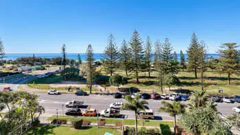 Ocean and park views from the 2 Bedroom Ocean View Apartment at ULTIQA Beach Haven on Broadbeach, overlooking Broadbeach parklands and coastline.