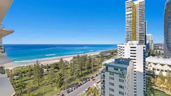 Stunning ocean views over Broadbeach and Kurrawa Park from ULTIQA Beach Haven on Broadbeach, showcasing the beachfront and Gold Coast skyline.