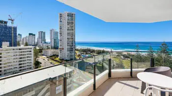 Coastal views from the private balcony of the Standard 2 Bedroom Ocean View Apartment at ULTIQA Beach Haven on Broadbeach.
