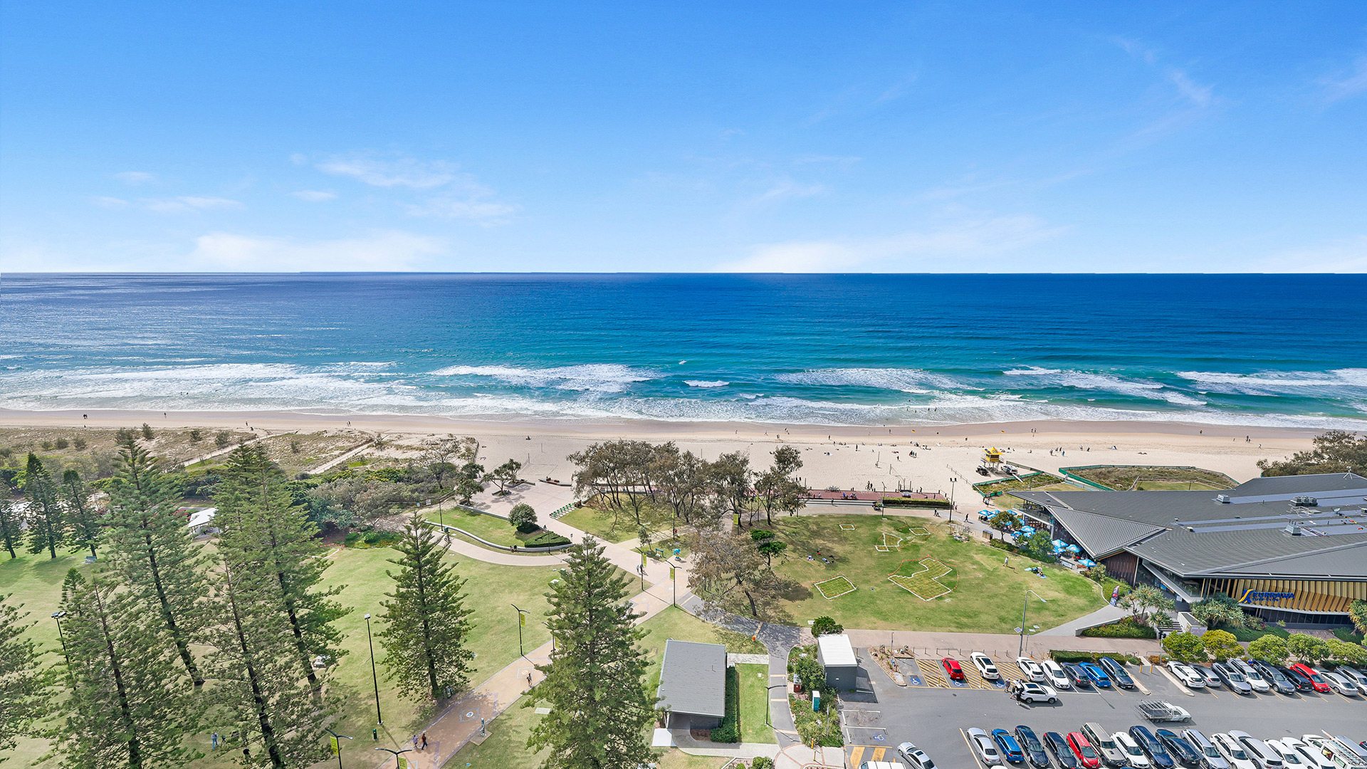 Beachfront and park views from ULTIQA Air on Broadbeach 3 Bedroom Ocean View Apartment.