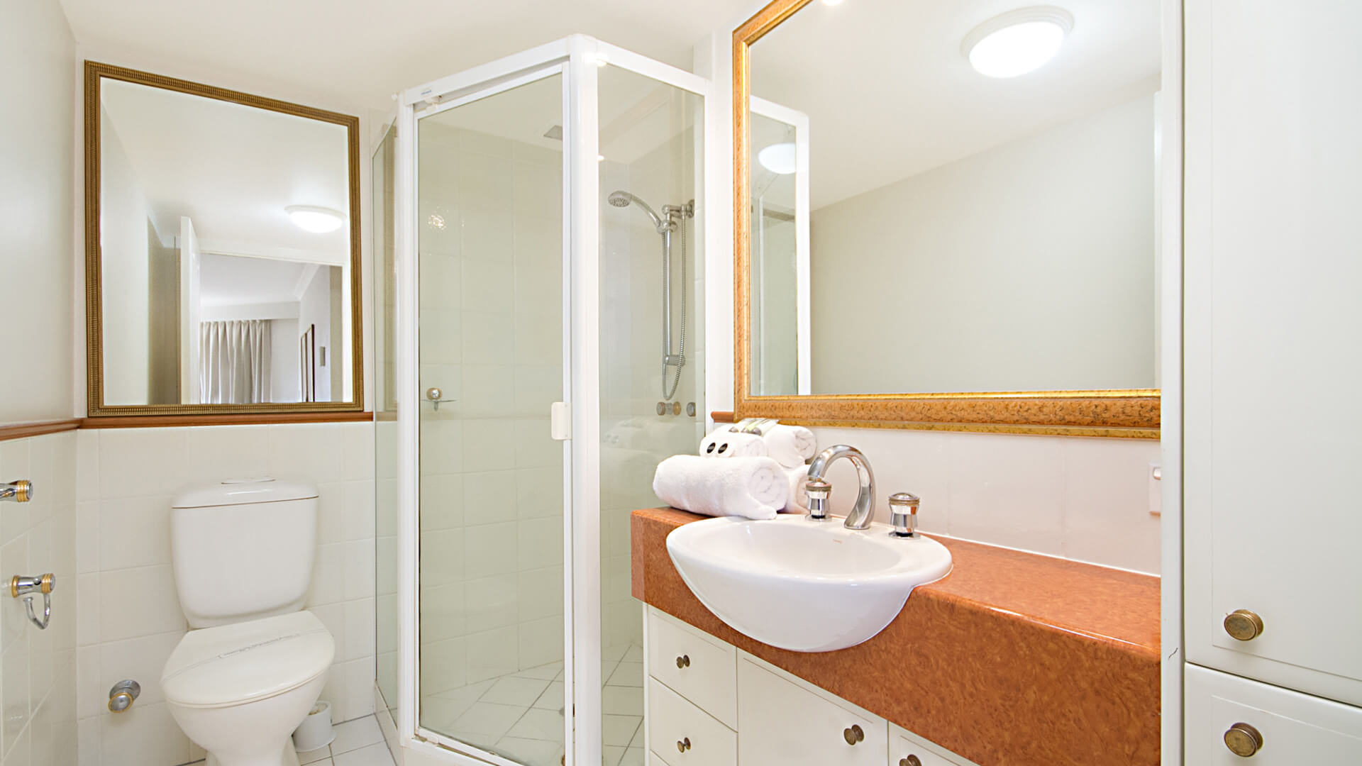 Bathroom with shower in 3 Bedroom Apartment at ULTIQA Burleigh Mediterranean Resort.