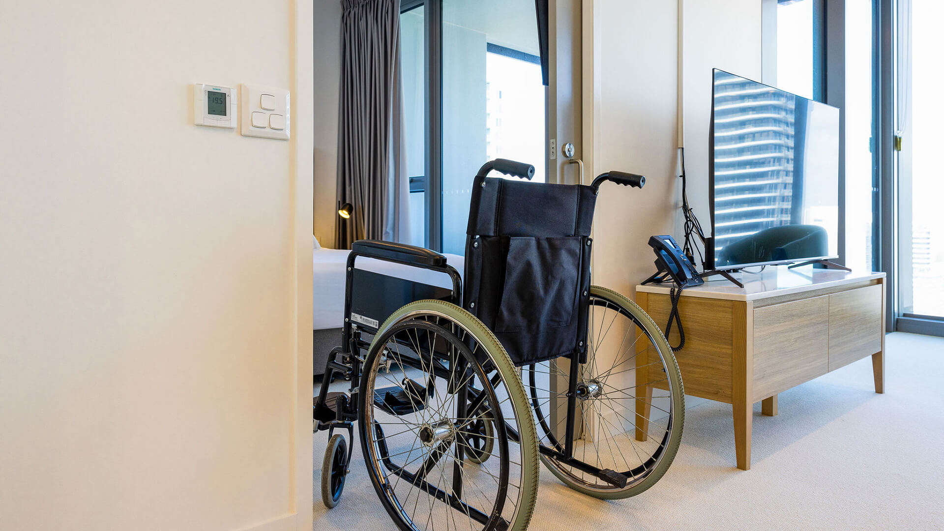Wheelchair in 2 Bedroom Accessible Suite at ULTIQA Signature at Broadbeach.