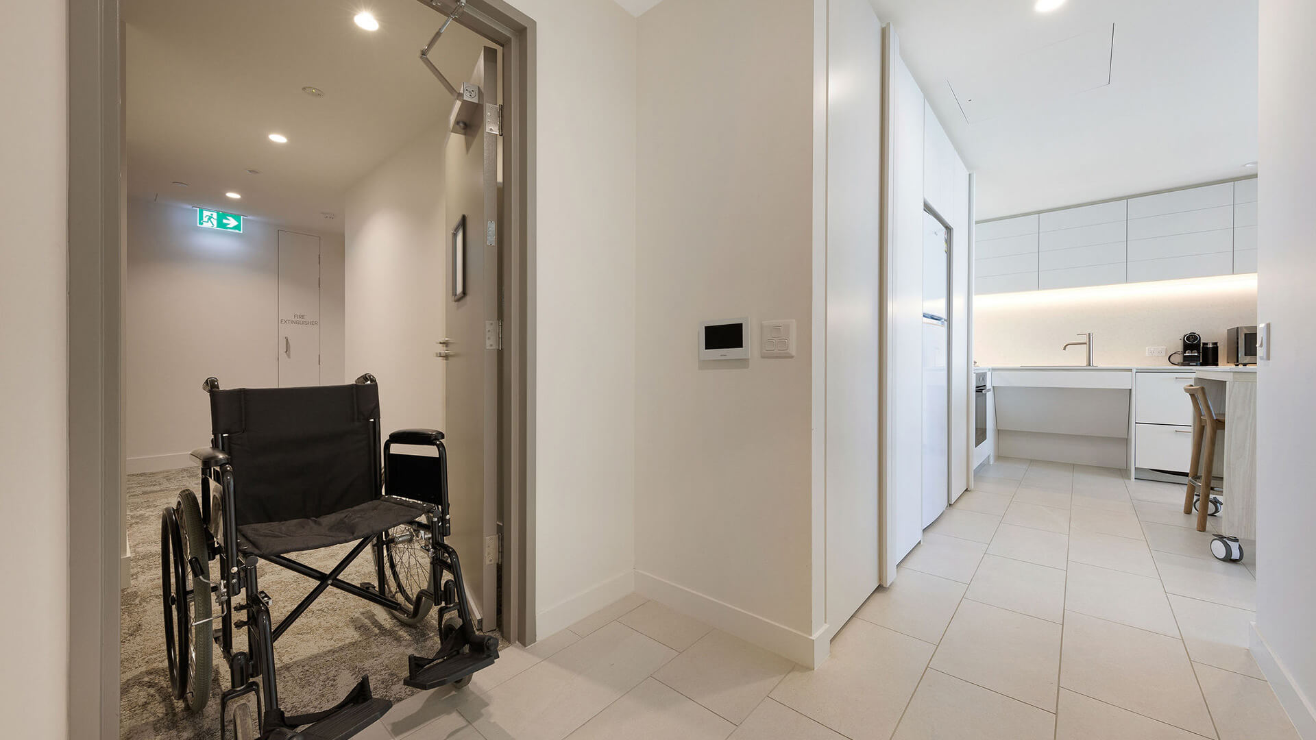 Wheelchair at entrance of 2 Bedroom Accessible Suite at ULTIQA Signature at Broadbeach.