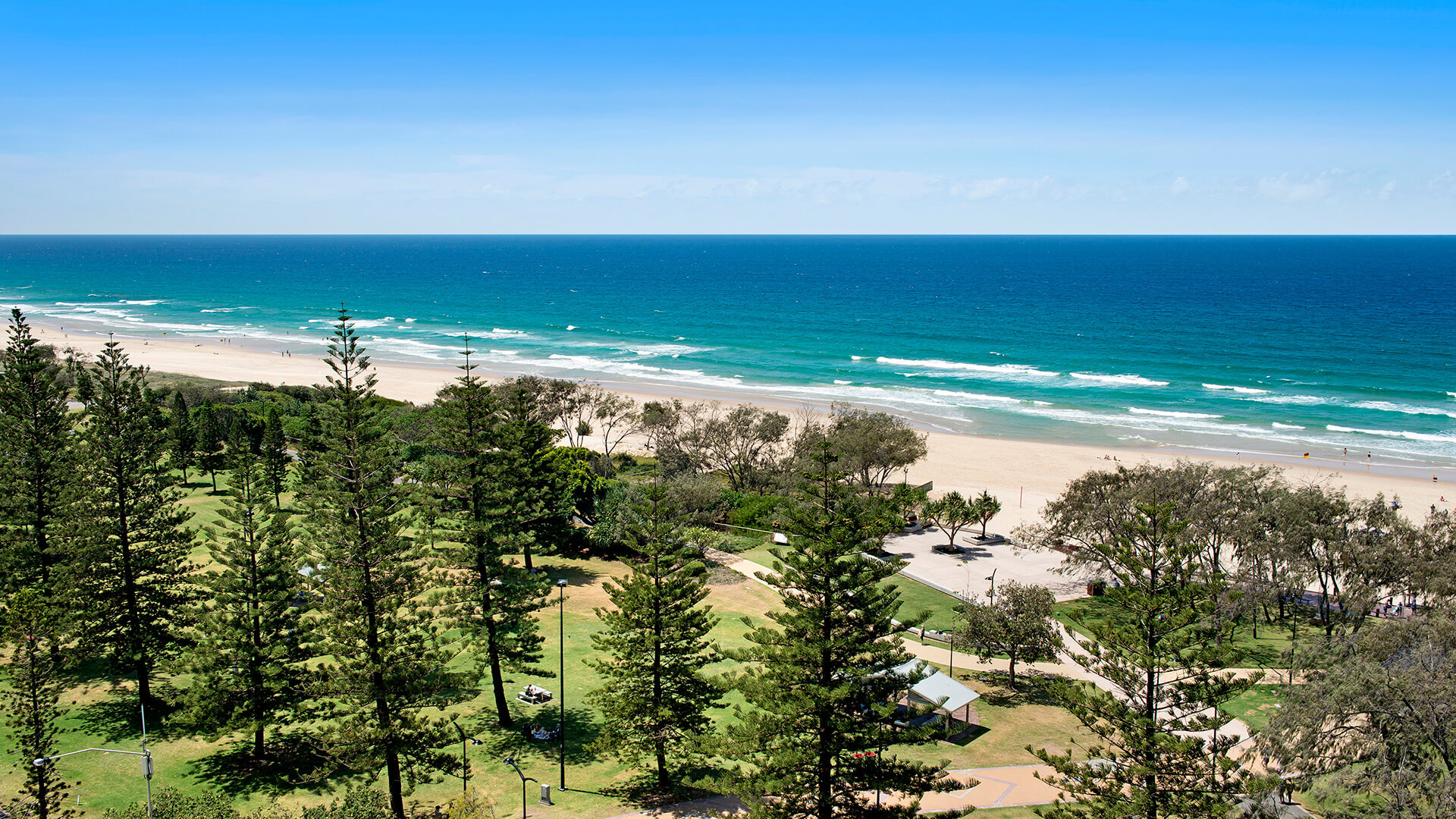 Coastal and park views from 1 Bedroom Ocean View Apartment at ULTIQA Air on Broadbeach.
