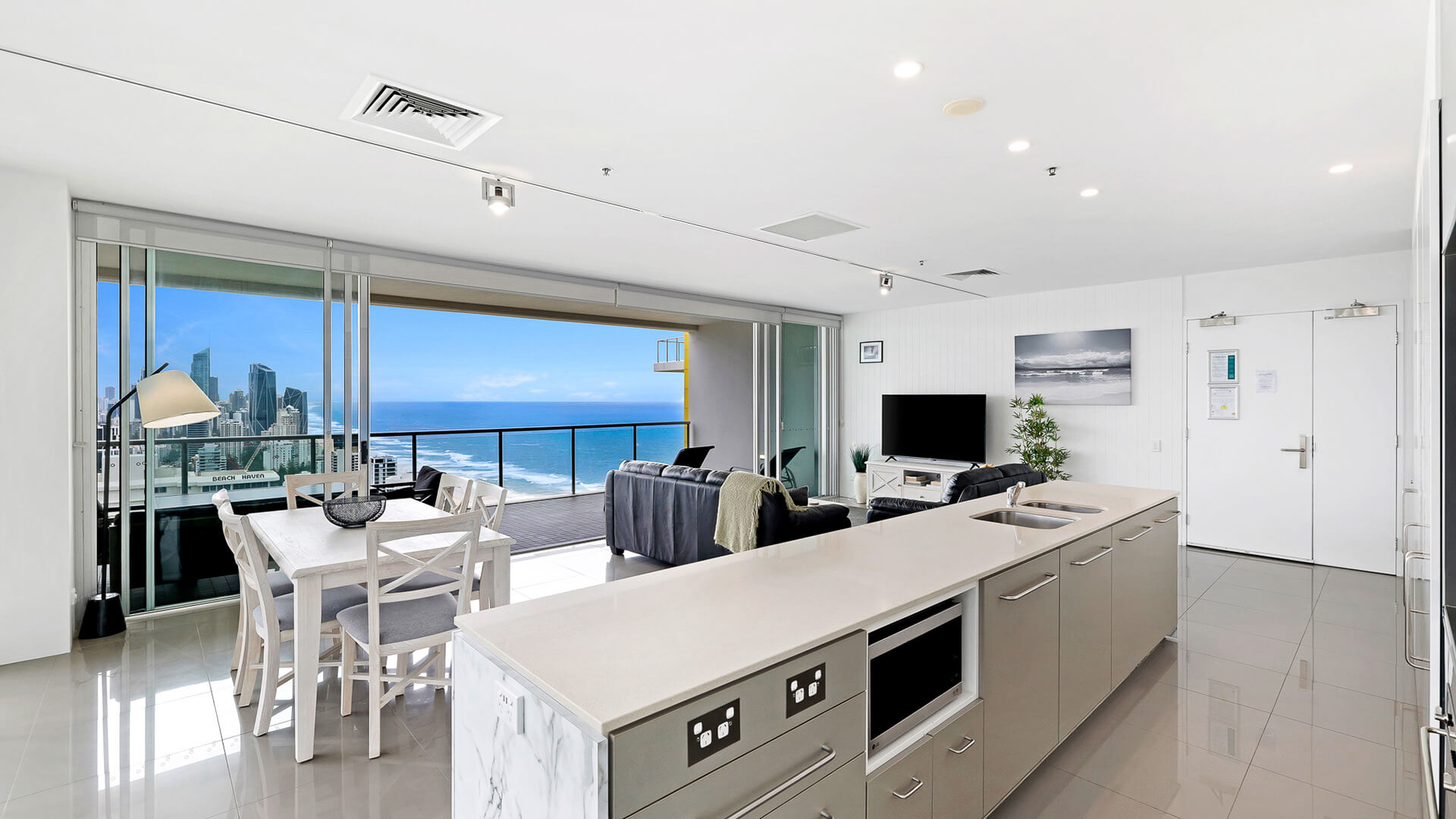 Spacious 2 Bedroom Gold Coast View Suite at ULTIQA Air on Broadbeach with ocean and skyline views from the living area.