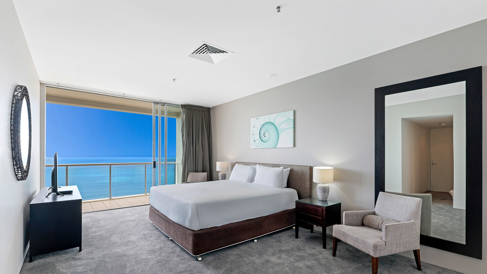 Bedroom with ocean views in 4 Bedroom Ocean View Apartment at ULTIQA Air on Broadbeach.