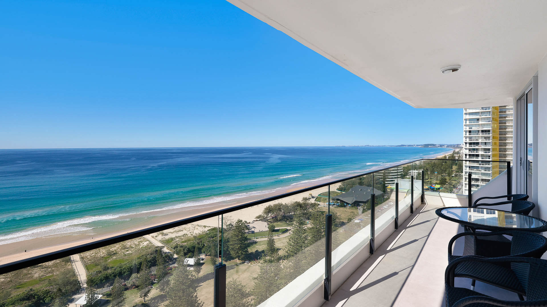 1 Bedroom Ocean View Apartment. Balcony with outdoor seating & beautiful sea view.