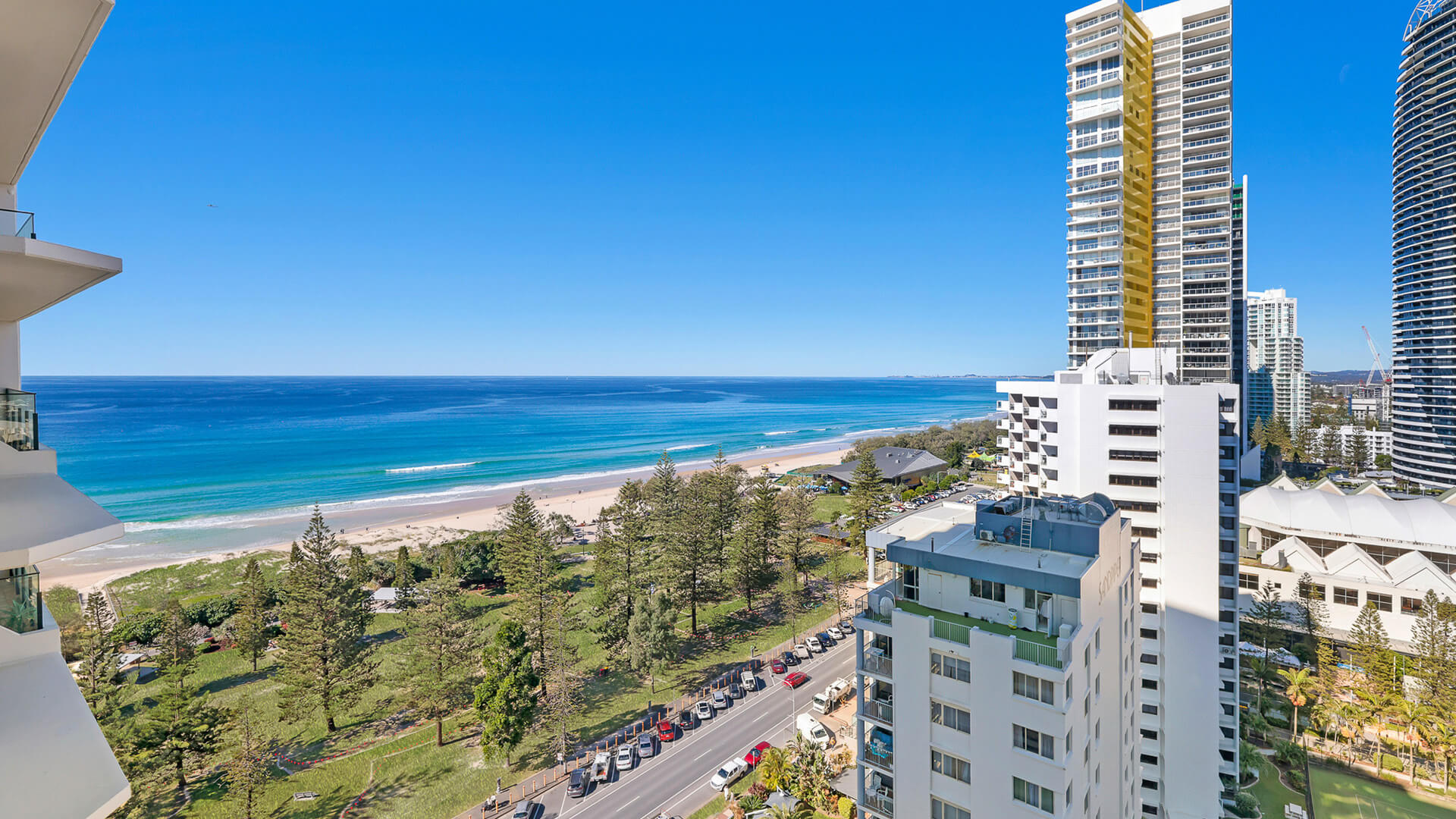 Stunning ocean views over Broadbeach and Kurrawa Park from ULTIQA Beach Haven, showcasing the beachfront and Gold Coast skyline.