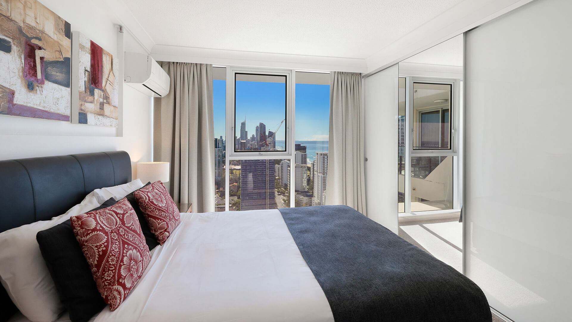Master bedroom with skyline views in the Sub Penthouse at ULTIQA Beach Haven.