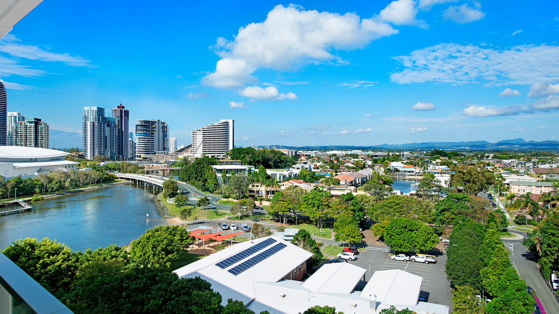 City and river views from the balcony of the 3 Bedroom Apartment at ULTIQA Freshwater Point Resort, Broadbeach.