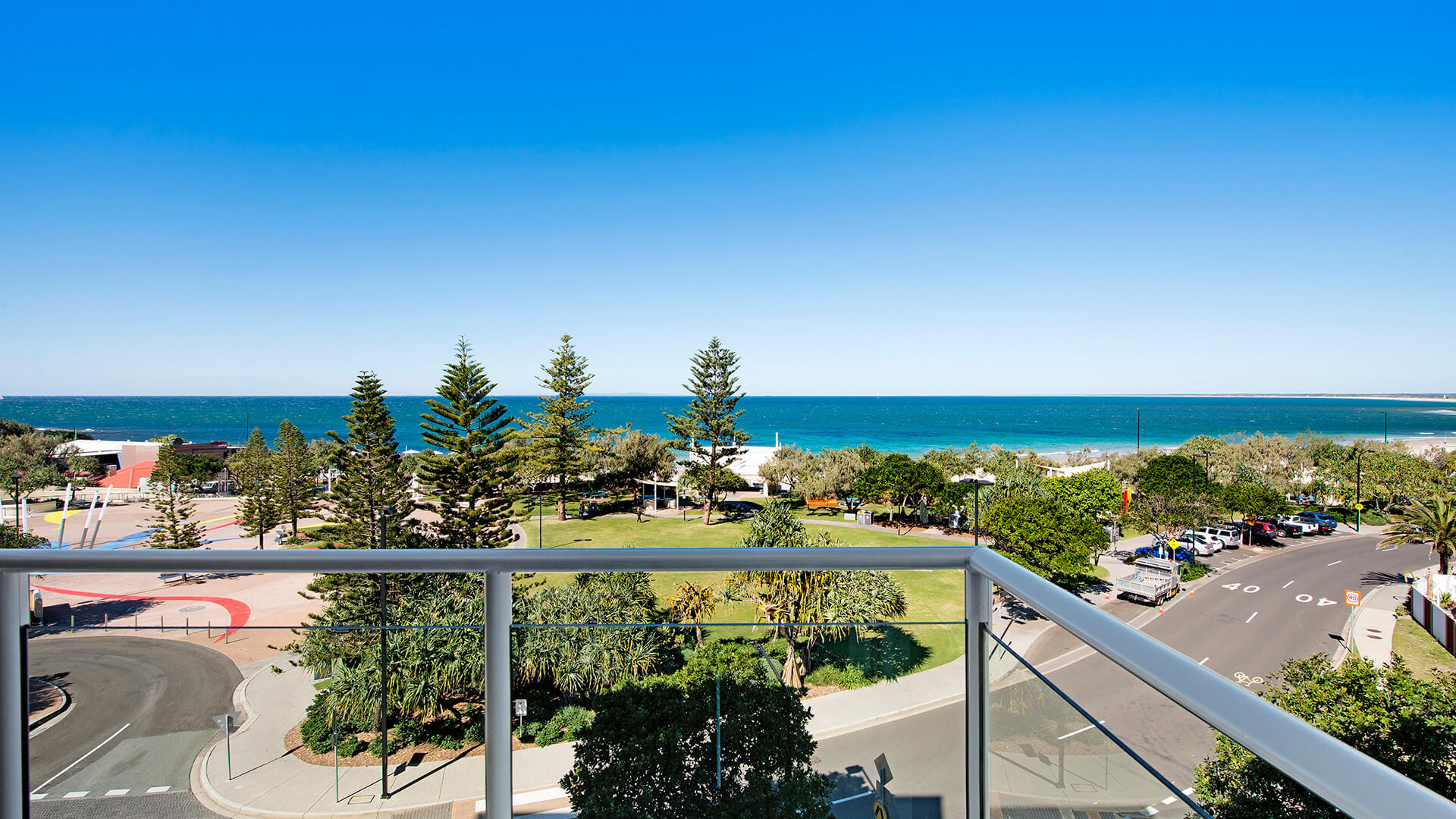 Ocean views over parkland from 1 Bedroom Apartment balcony at ULTIQA Shearwater Resort.