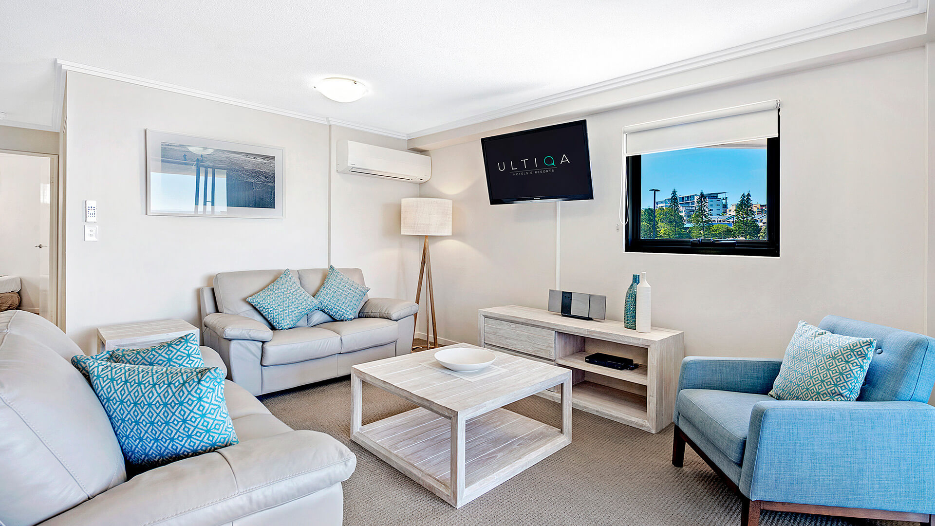 Spacious living area in 3 Bedroom Dual Key Apartment at ULTIQA Shearwater Resort.
